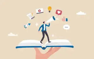 Drawing of a man on top of an open book